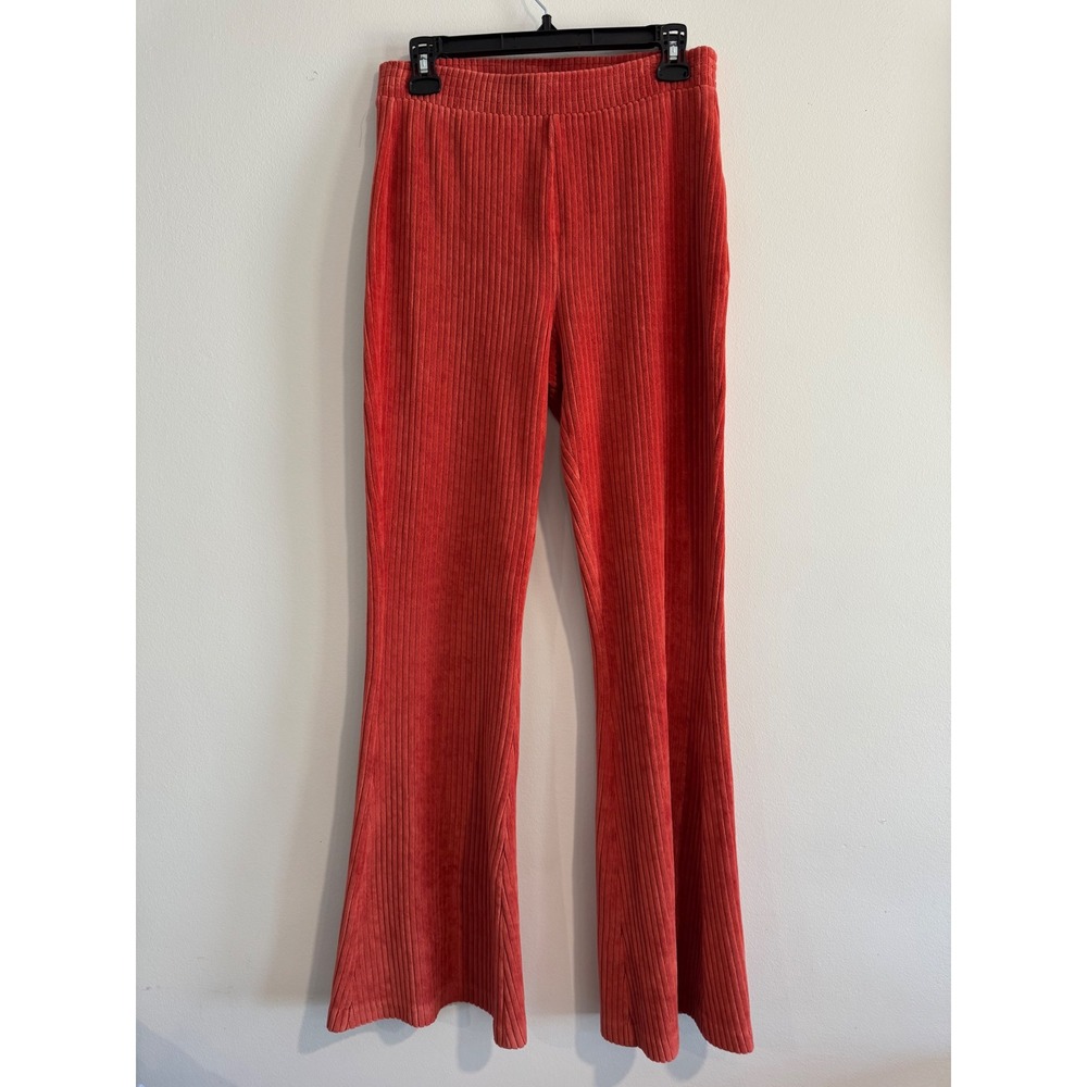 Fall Aerie Corduroy velour Flare Pants Womens Medium Orange High Waisted Pull